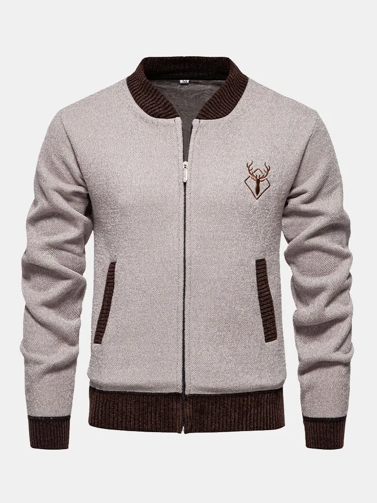 Elk Embroidered Contrast Baseball Collar Sweater sold by Hoooyi product image thumbnail 5