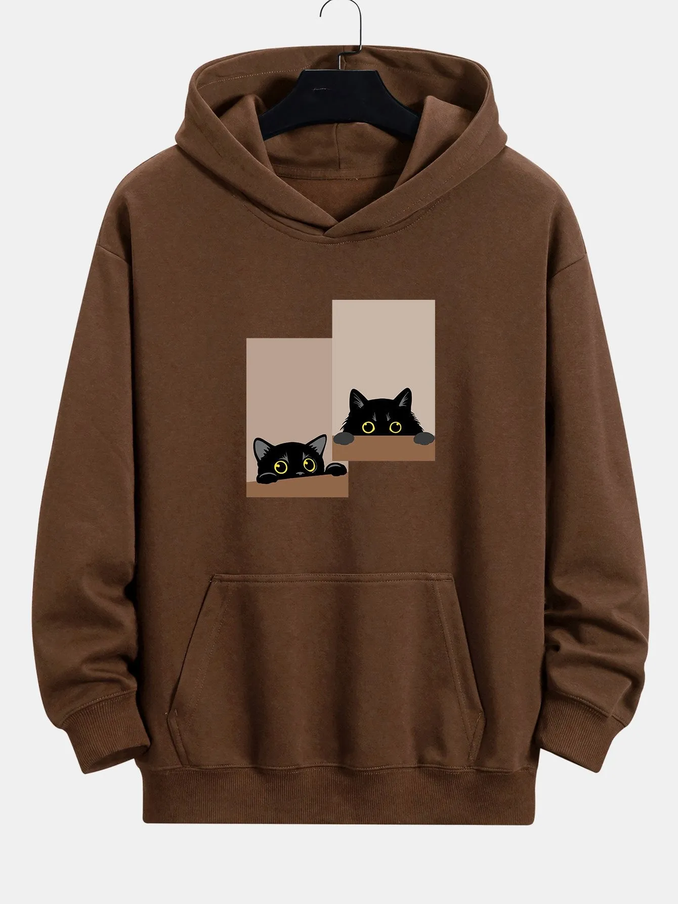 Black Cat Staring Print Relax Fit Hoodie sold by Hoooyi product image thumbnail 4