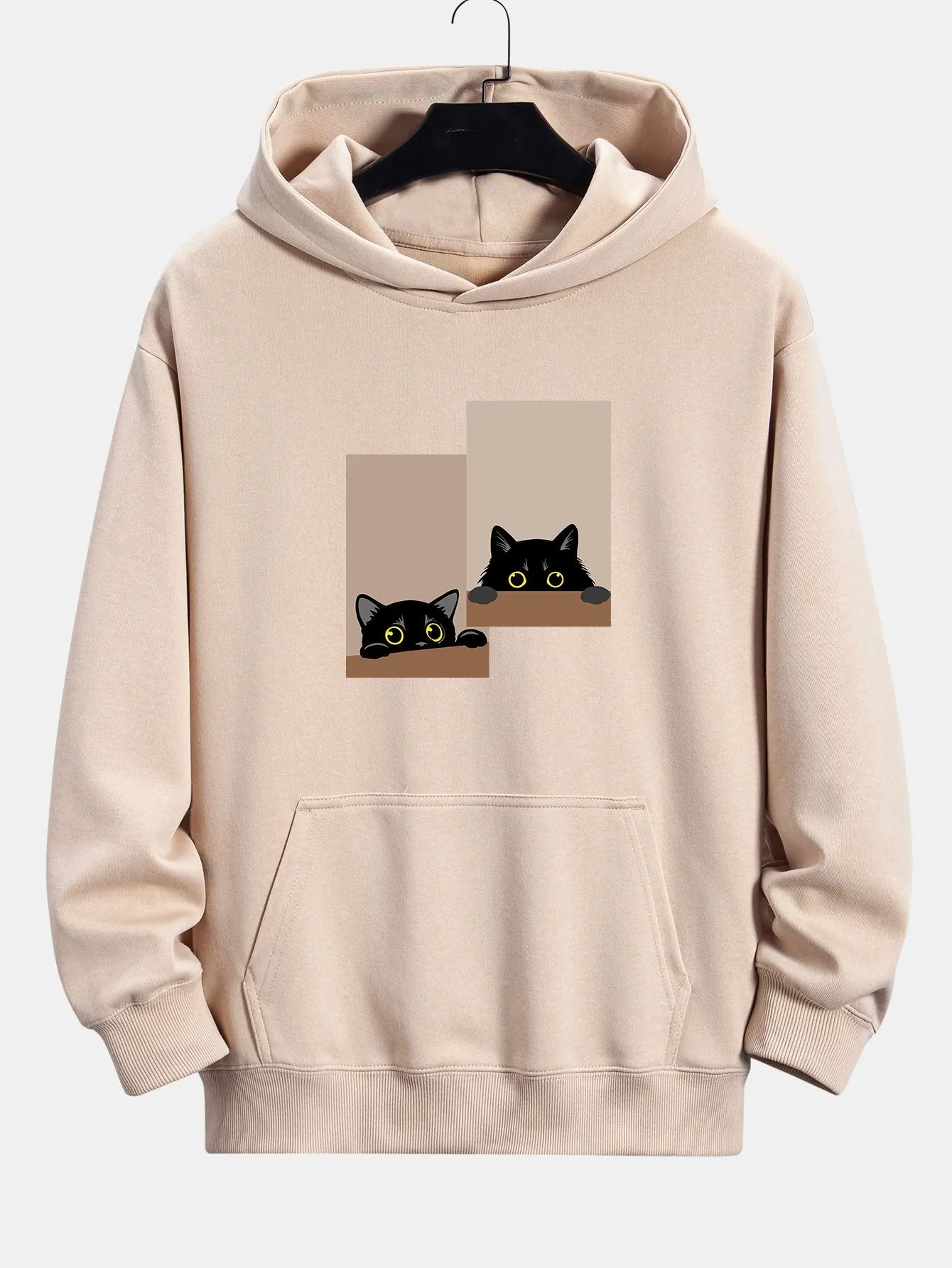 Black Cat Staring Print Relax Fit Hoodie sold by Hoooyi