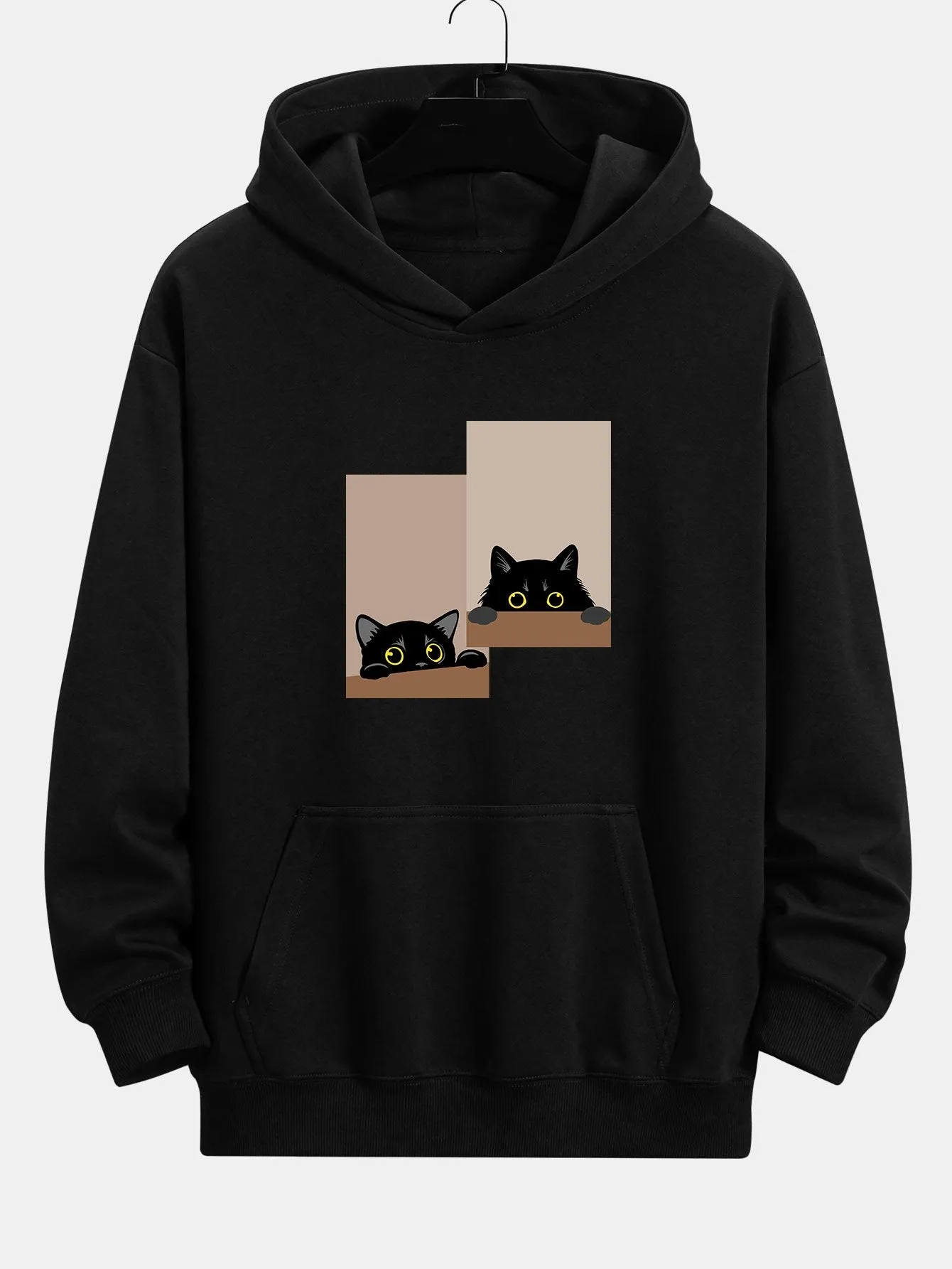 Black Cat Staring Print Relax Fit Hoodie sold by Hoooyi product image thumbnail 3