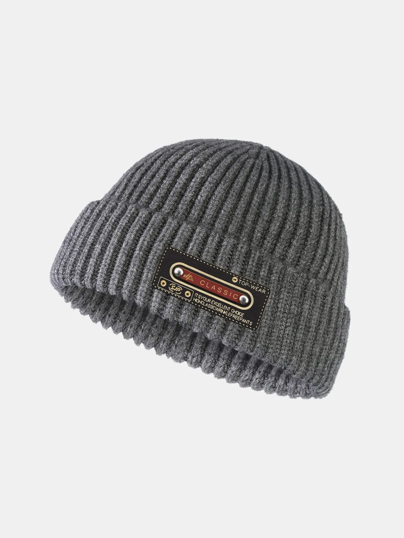 Solid Color Slogan Patch Knit Beanie Hat sold by Hoooyi product image thumbnail 5