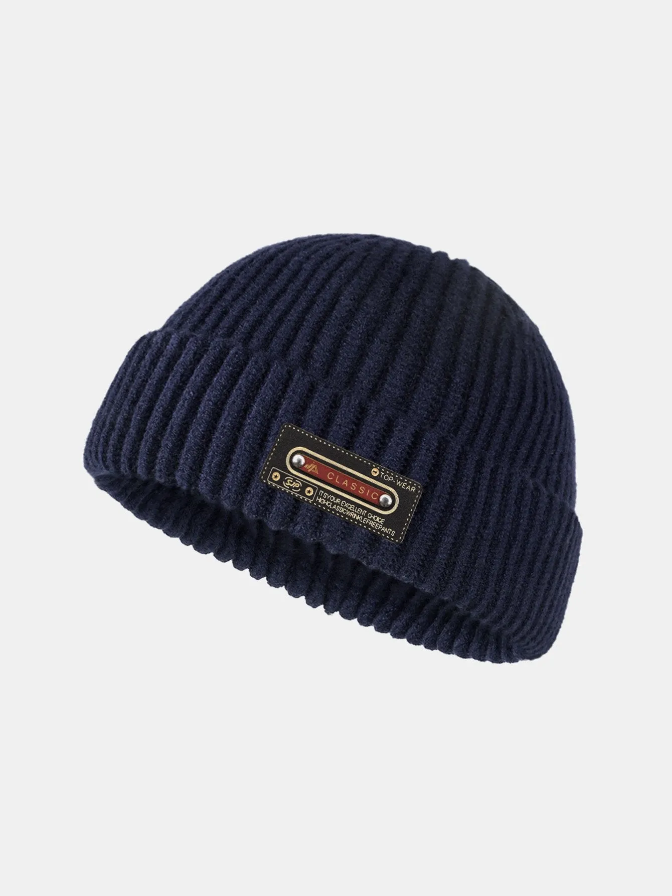 Solid Color Slogan Patch Knit Beanie Hat sold by Hoooyi