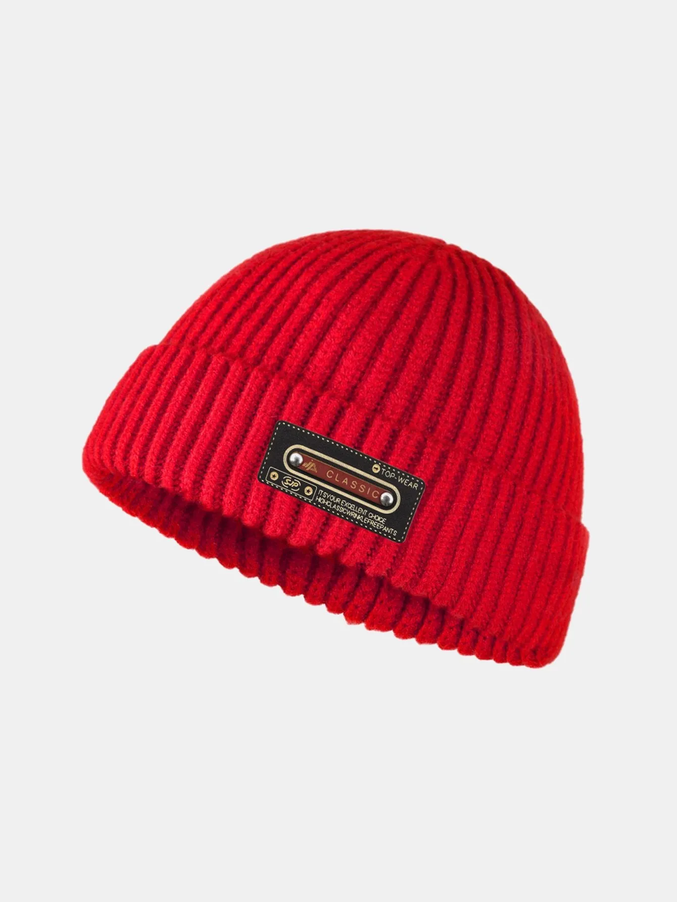 Solid Color Slogan Patch Knit Beanie Hat sold by Hoooyi product image thumbnail 2