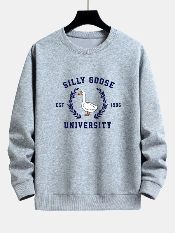 Silly Goose College Print Relax Fit Sweatshirt sold by Hoooyi
