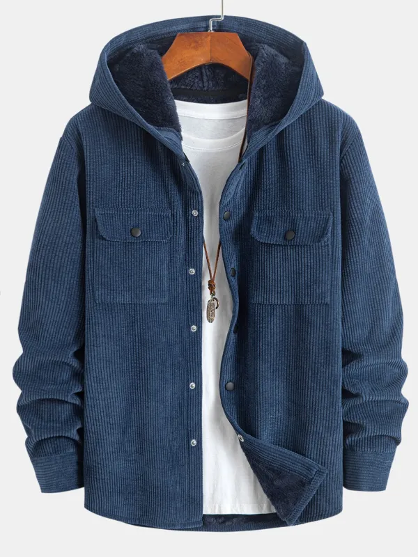 Fleece Lined Corduroy Hooded  Overshirt sold by Hoooyi