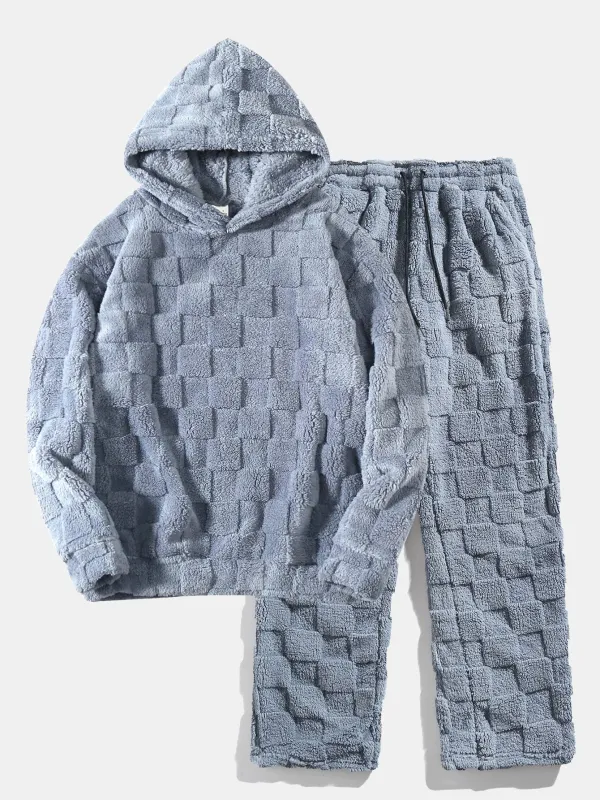 Checkerboard Teddy Hoodie & Straight Leg Pants sold by Hoooyi