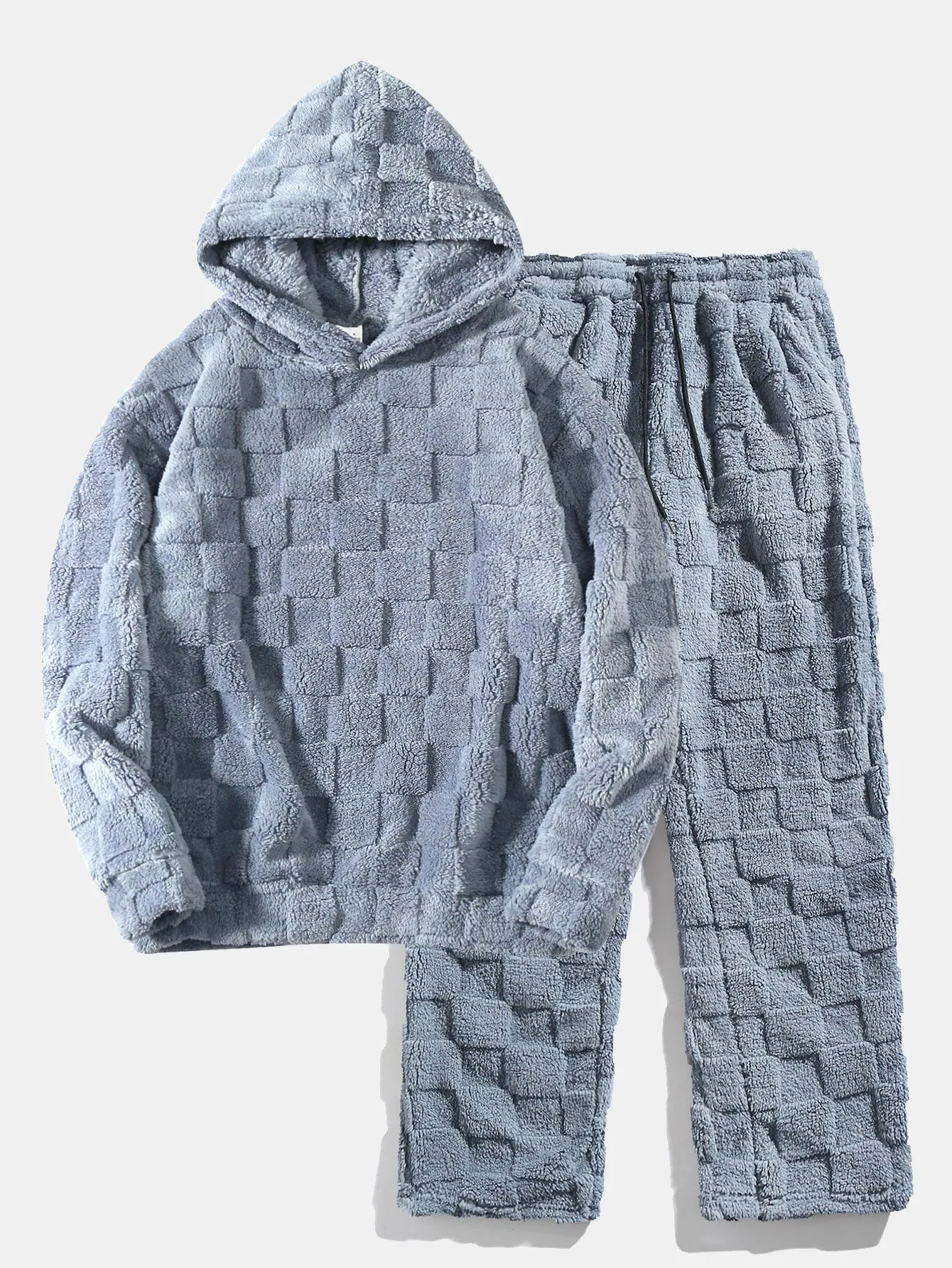 Checkerboard Teddy Hoodie & Straight Leg Pants sold by Hoooyi