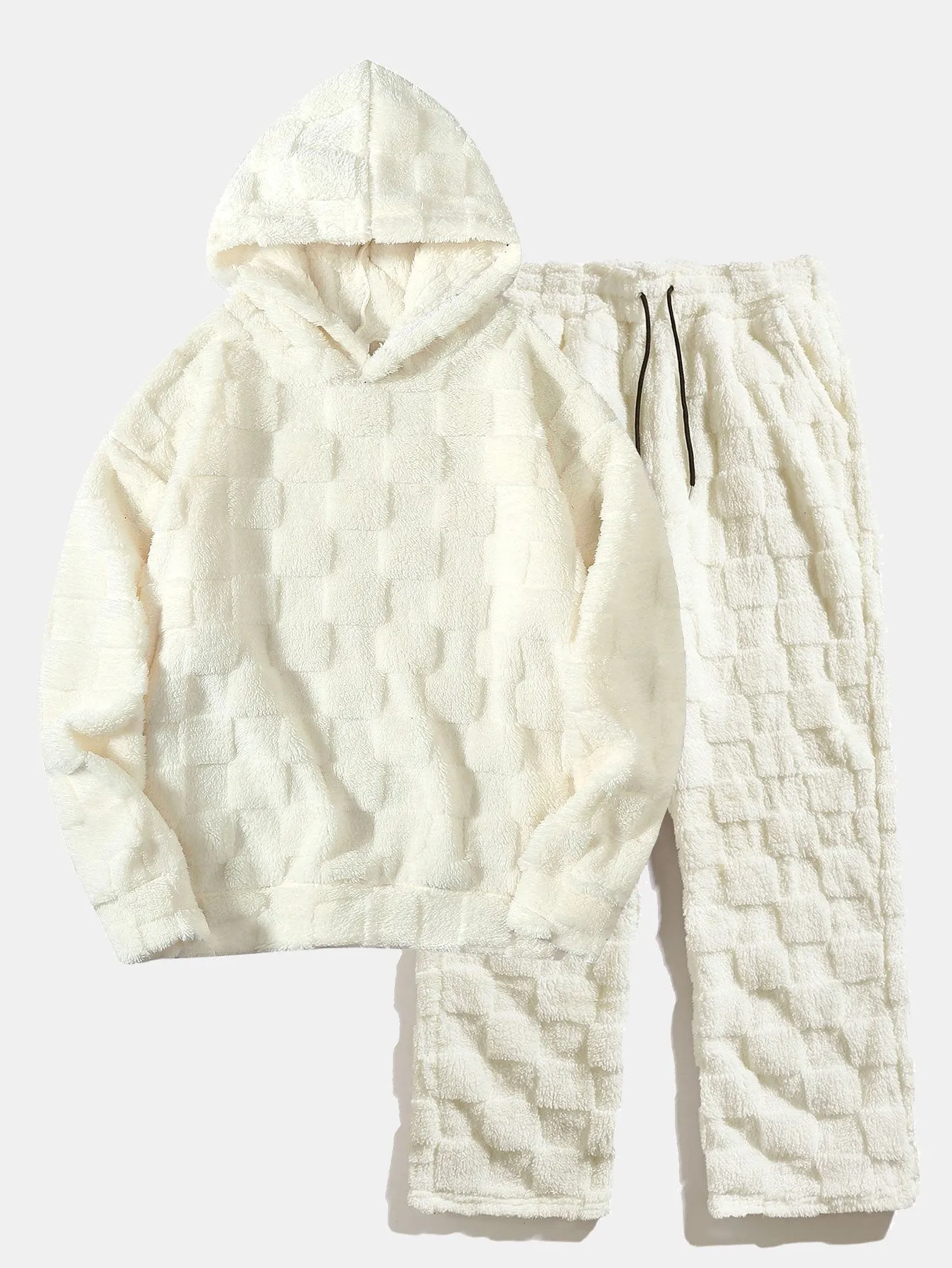 Checkerboard Teddy Hoodie & Straight Leg Pants sold by Hoooyi product image thumbnail 2