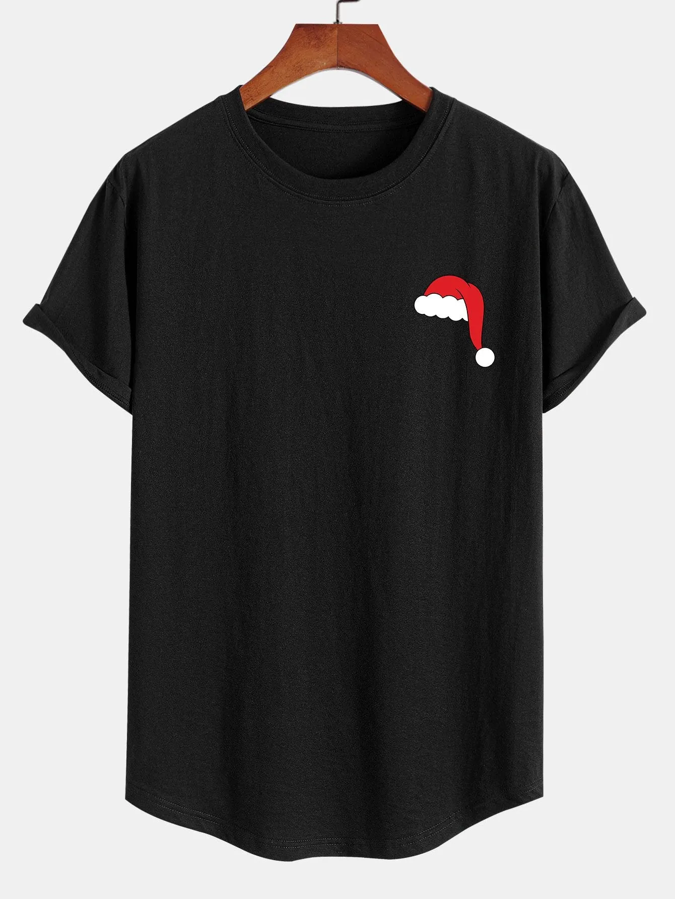 Santa Hat Print Cotton Arc Hem T-Shirt sold by Hoooyi product image thumbnail 3