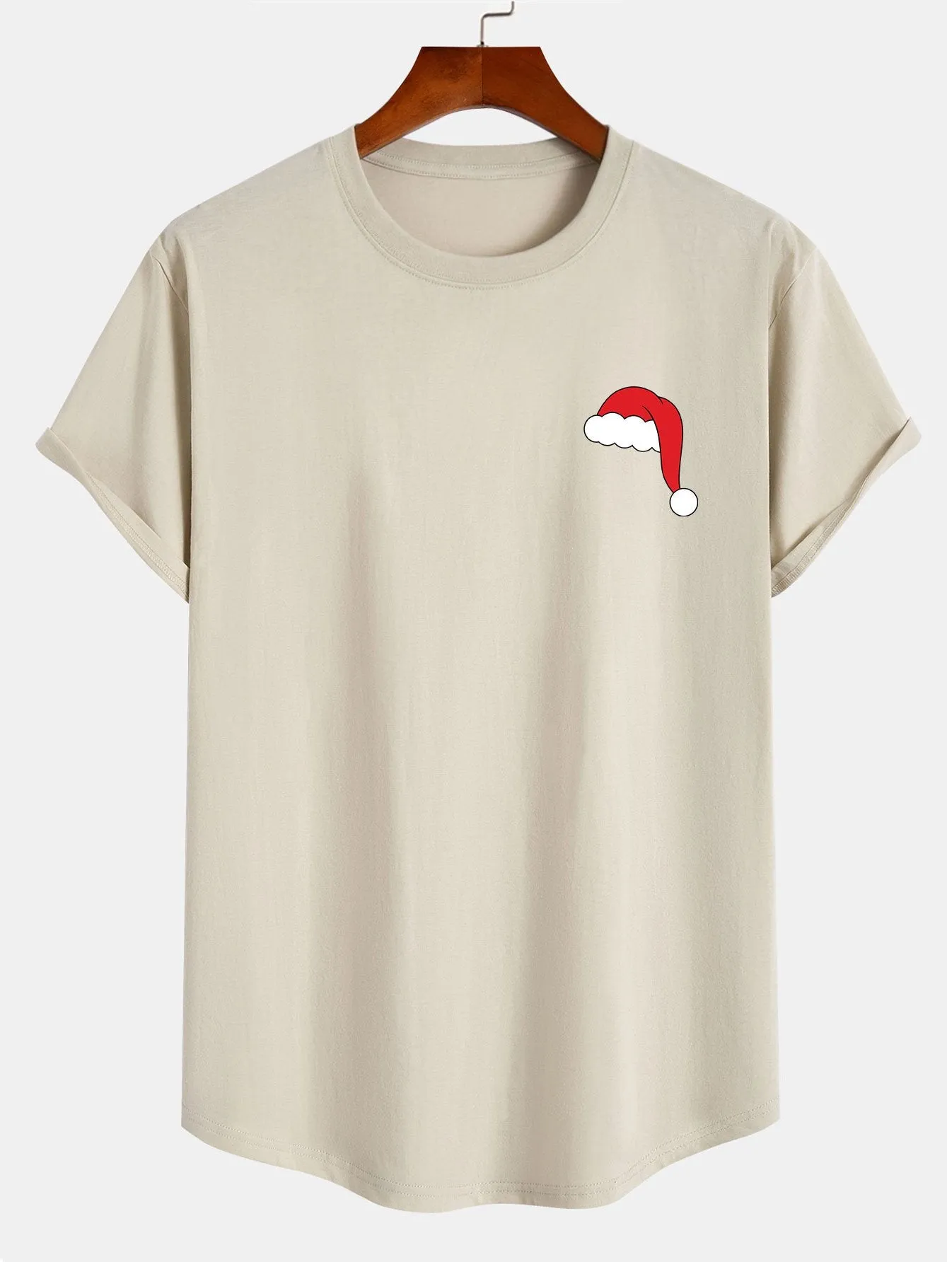 Santa Hat Print Cotton Arc Hem T-Shirt sold by Hoooyi product image thumbnail 2