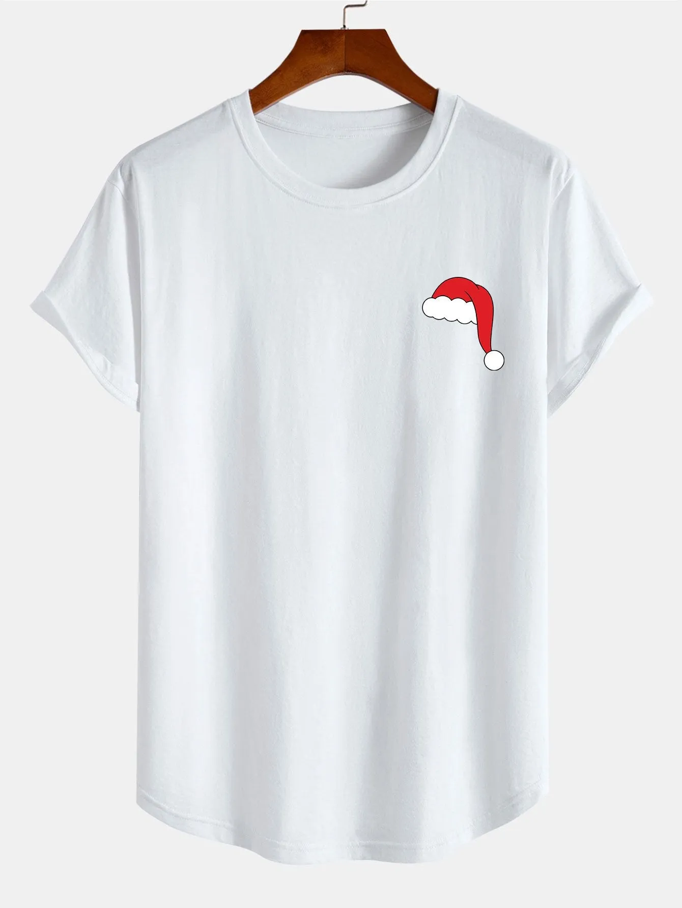 Santa Hat Print Cotton Arc Hem T-Shirt sold by Hoooyi product image thumbnail 5