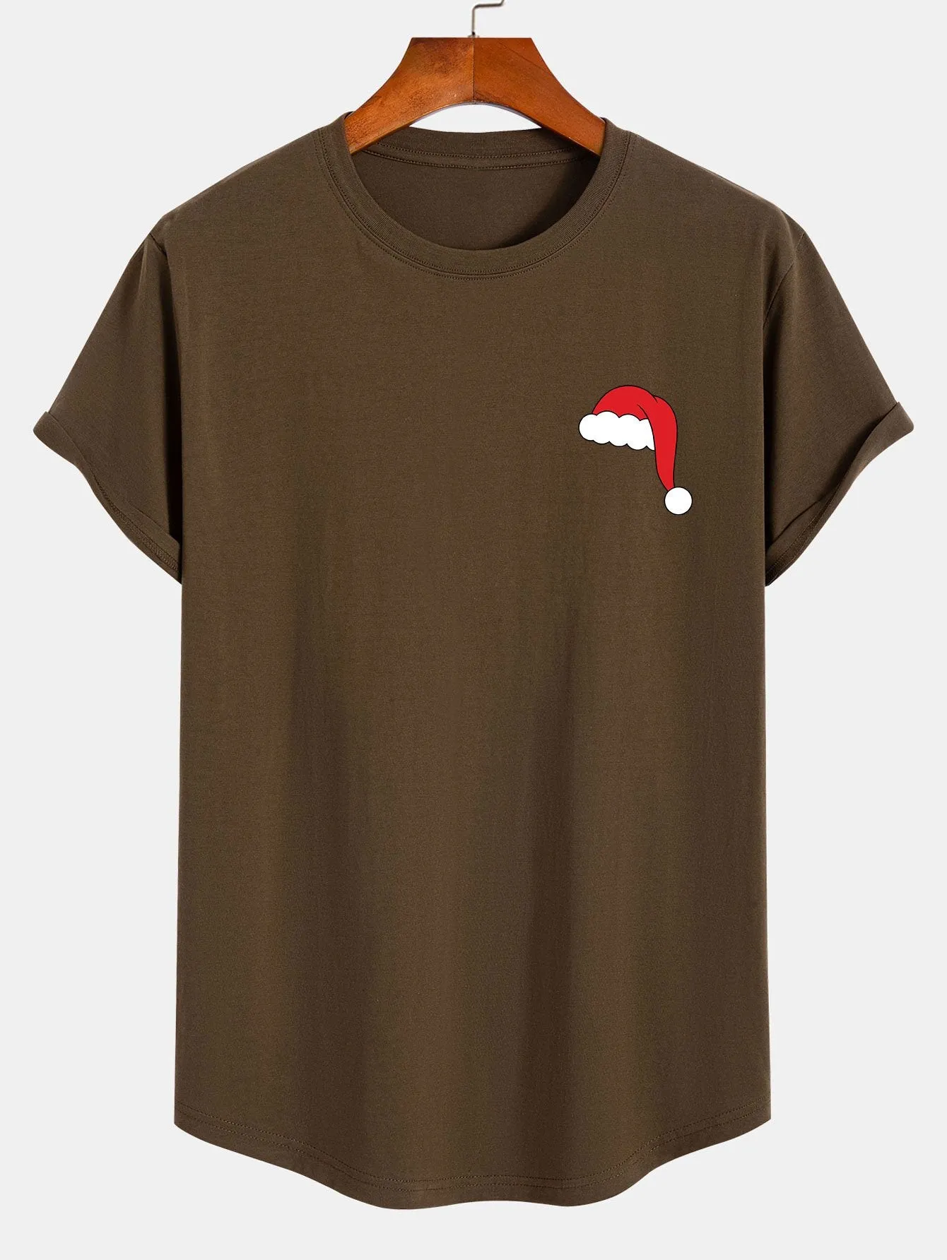 Santa Hat Print Cotton Arc Hem T-Shirt sold by Hoooyi product image thumbnail 4