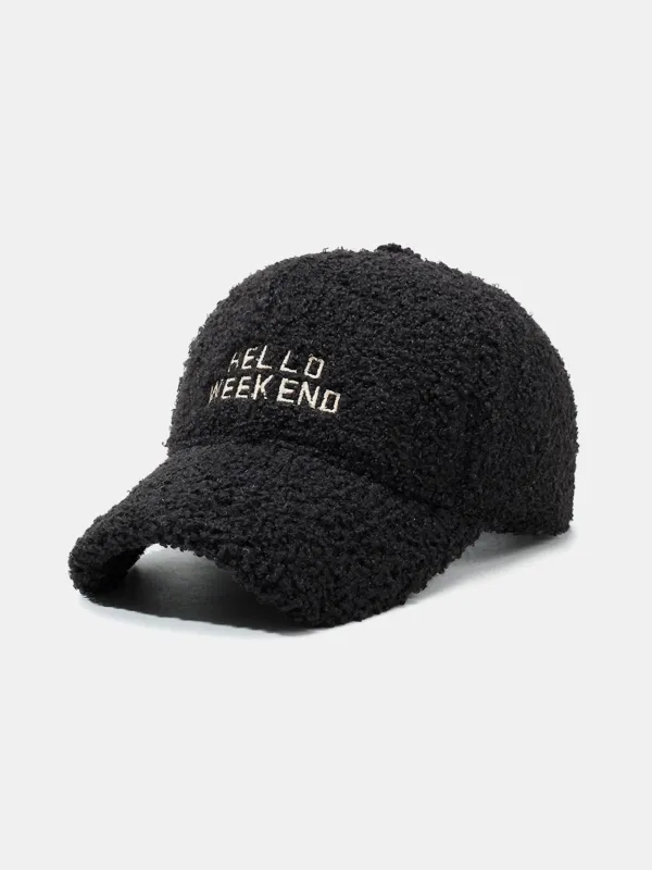 Hello Weekend Embroidery Teddy Plush Baseball Cap sold by Hoooyi