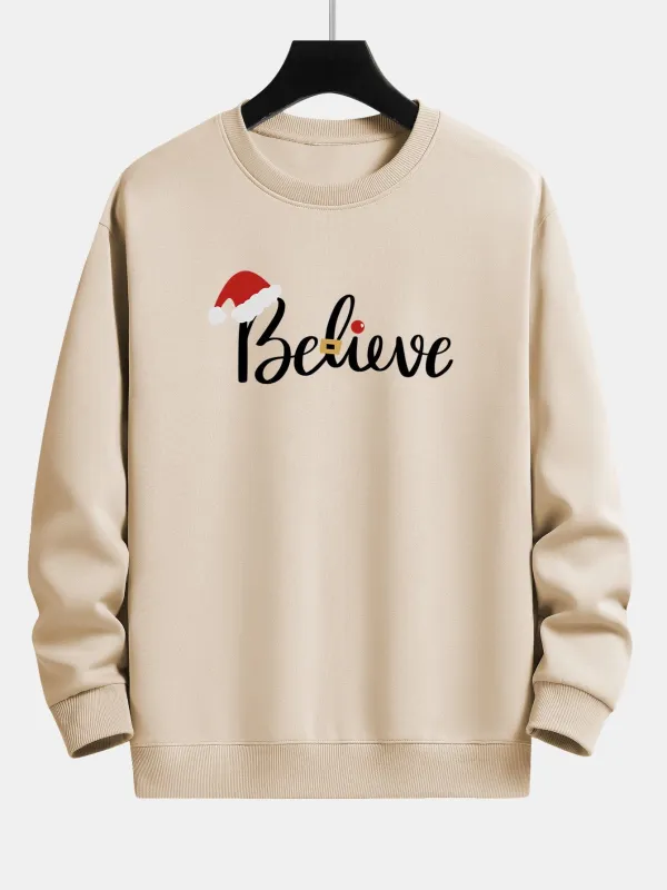 Christmas Believe Print Relax Fit Sweatshirt sold by Hoooyi