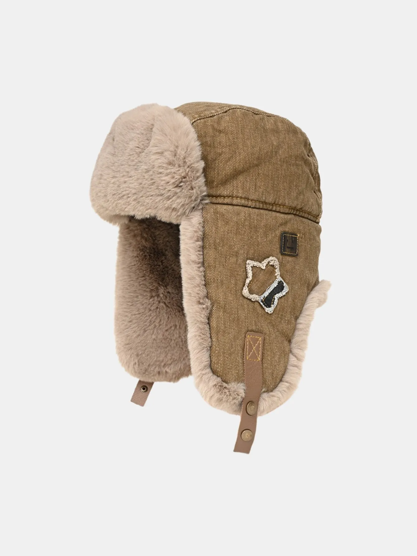 Star Patch Denim Plush Trooper Trapper Hat sold by Hoooyi product image thumbnail 4