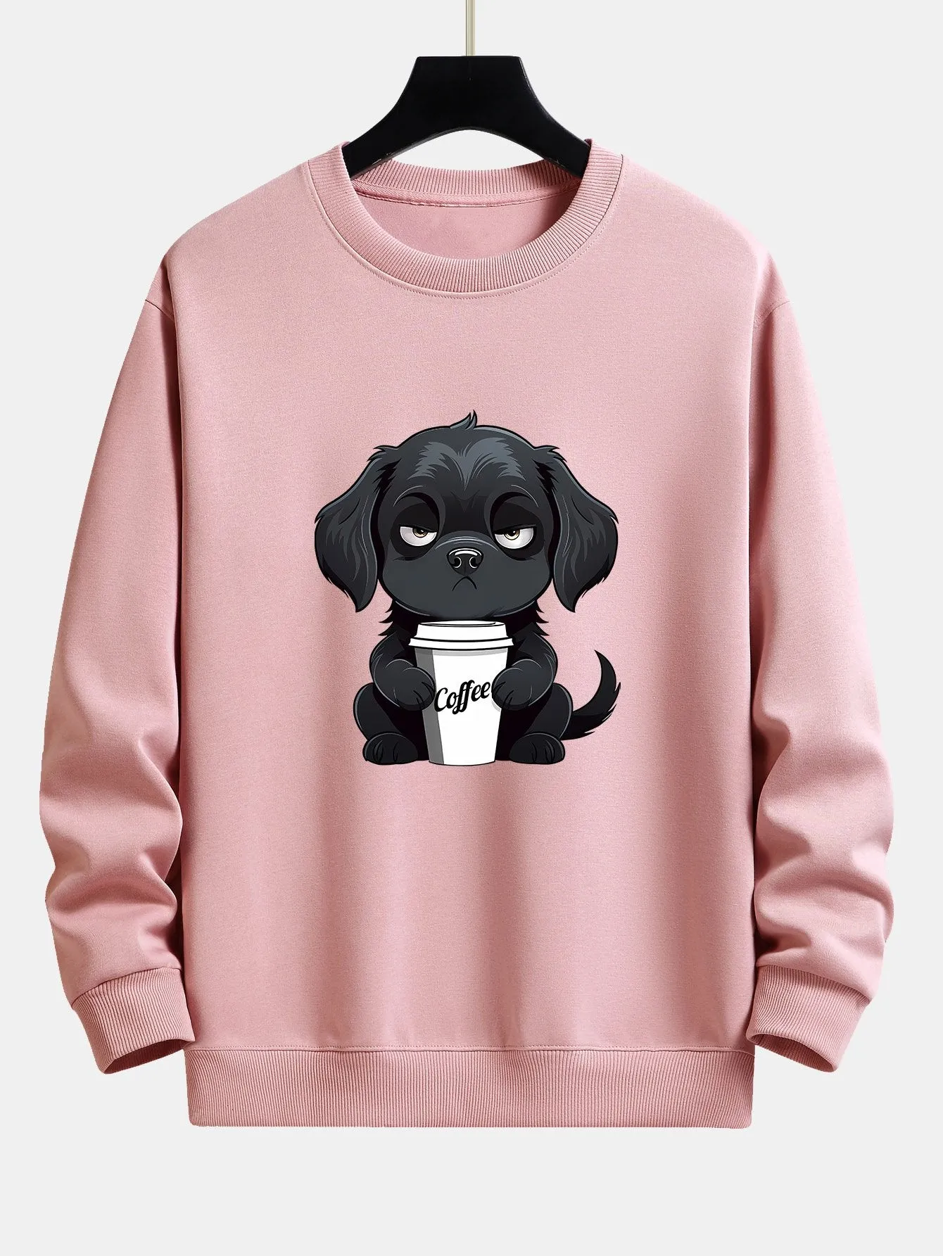 Dog Drinking Coffee Print Relax Fit Sweatshirt sold by Hoooyi product image thumbnail 2