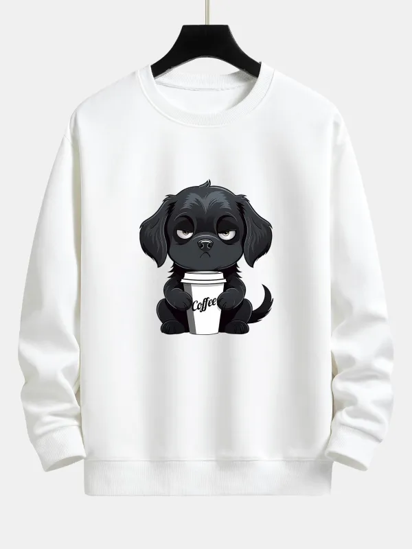 Dog Drinking Coffee Print Relax Fit Sweatshirt sold by Hoooyi