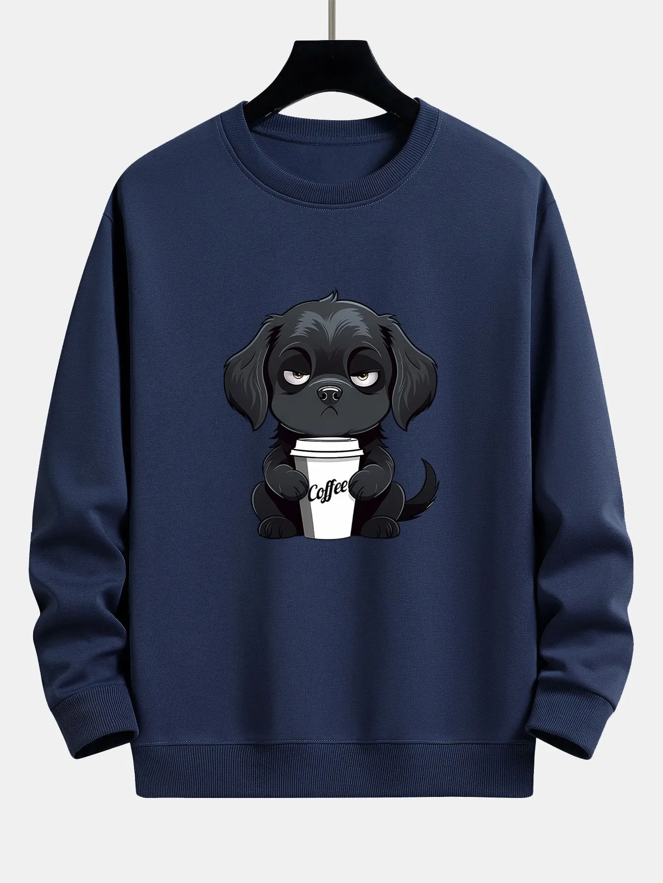 Dog Drinking Coffee Print Relax Fit Sweatshirt sold by Hoooyi product image thumbnail 5