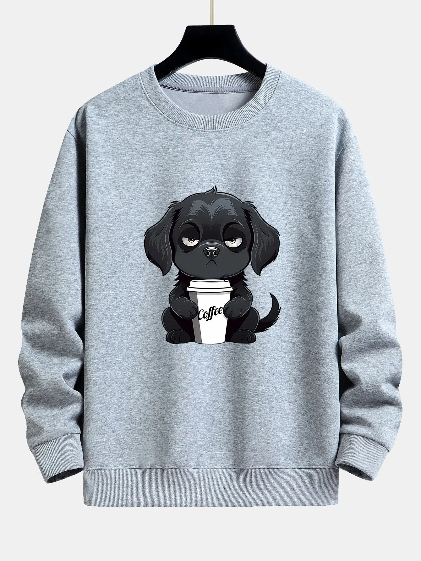 Dog Drinking Coffee Print Relax Fit Sweatshirt sold by Hoooyi product image thumbnail 4