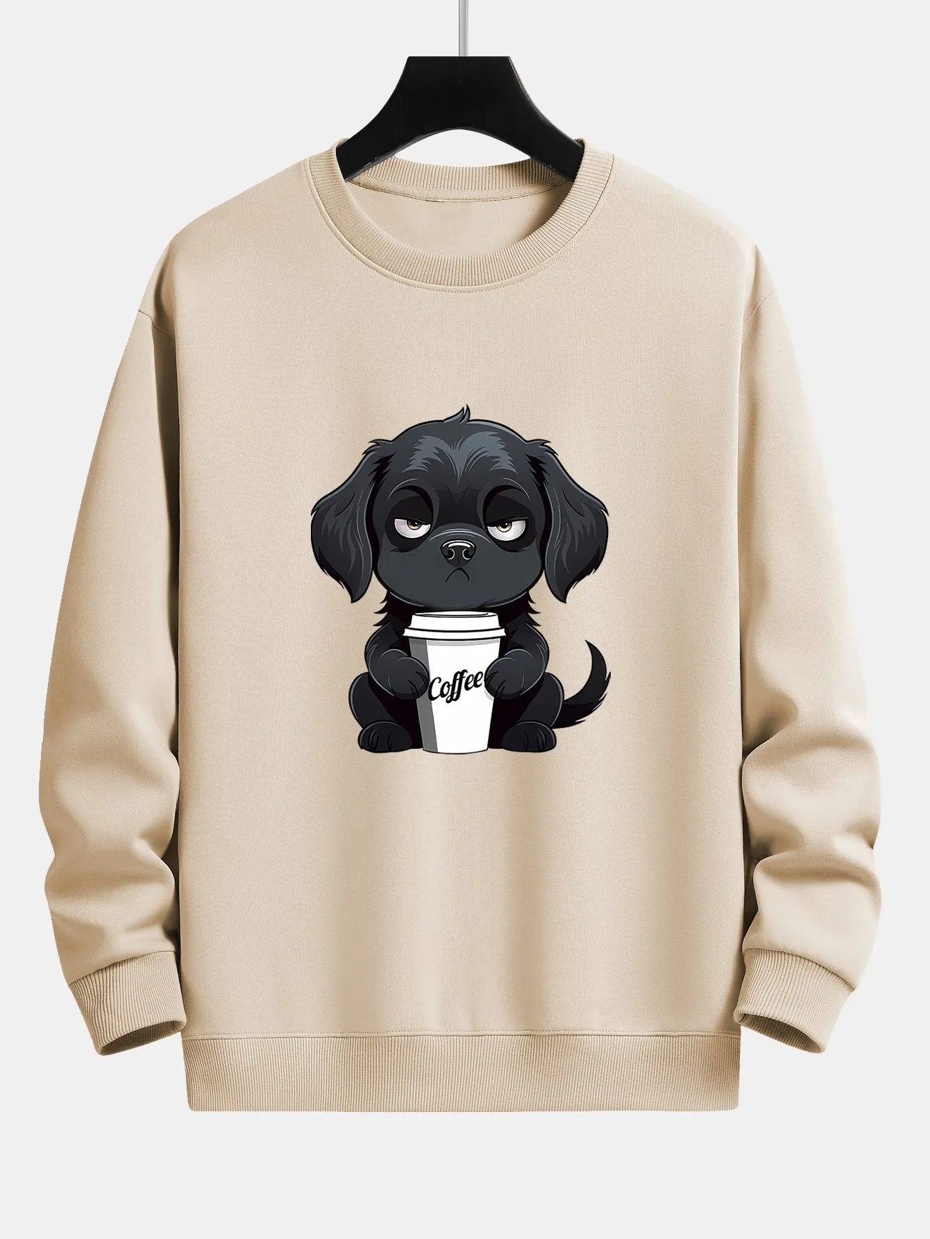 Dog Drinking Coffee Print Relax Fit Sweatshirt sold by Hoooyi product image thumbnail 3