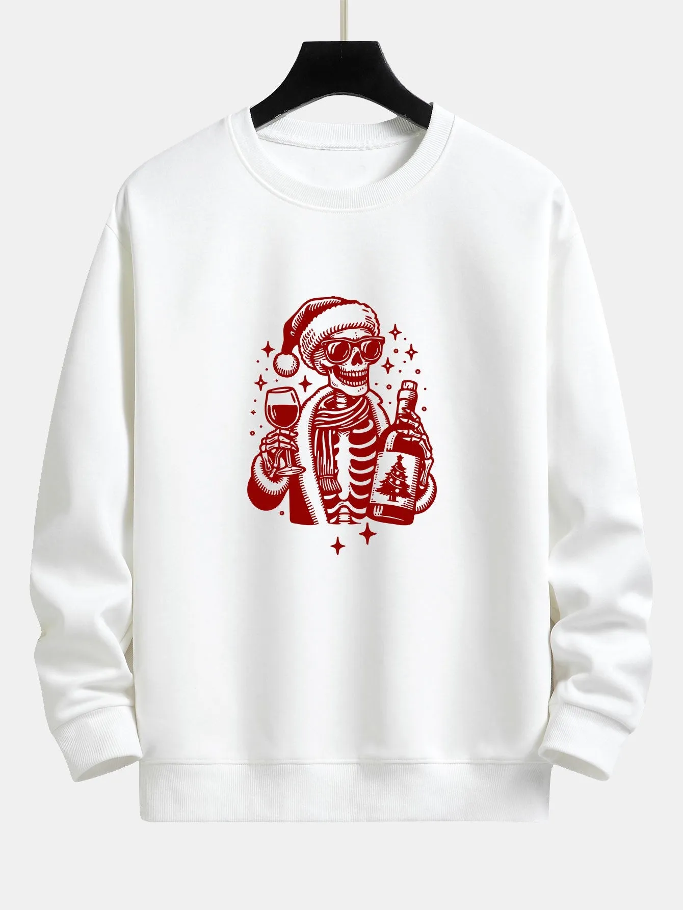 Christmas Wine Skeleton Print Relax Fit Sweatshirt sold by Hoooyi product image thumbnail 3