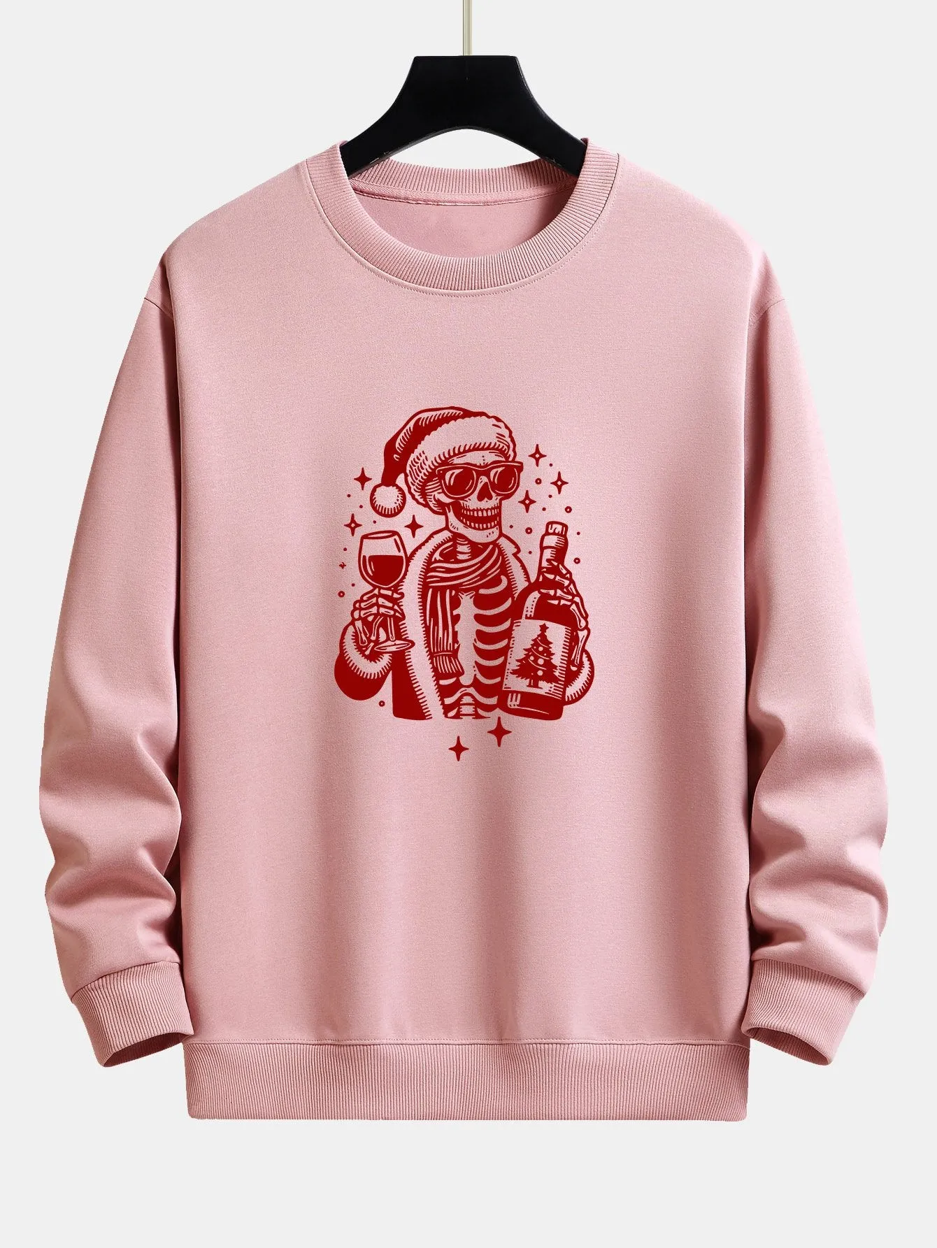 Christmas Wine Skeleton Print Relax Fit Sweatshirt sold by Hoooyi product image thumbnail 4