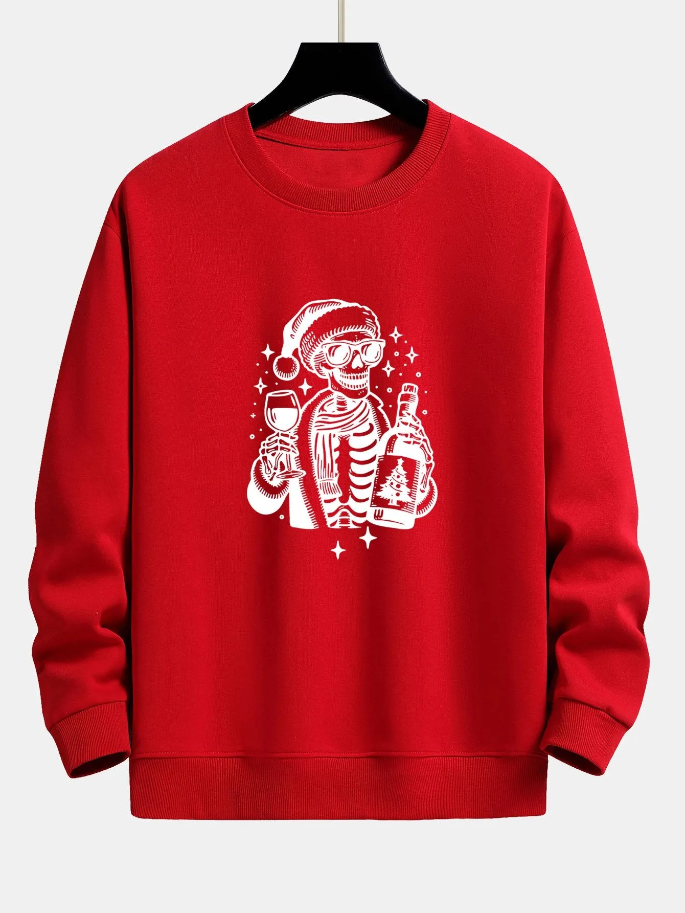 Christmas Wine Skeleton Print Relax Fit Sweatshirt sold by Hoooyi product image thumbnail 2