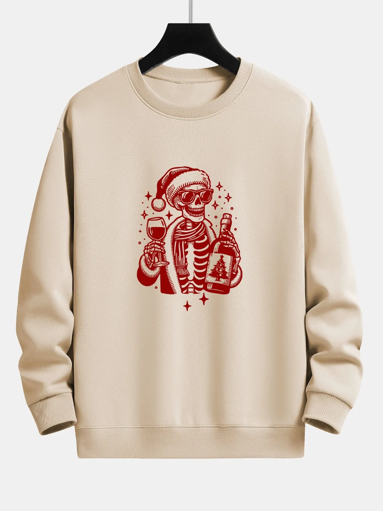 Christmas Wine Skeleton Print Relax Fit Sweatshirt sold by Hoooyi product image thumbnail 5