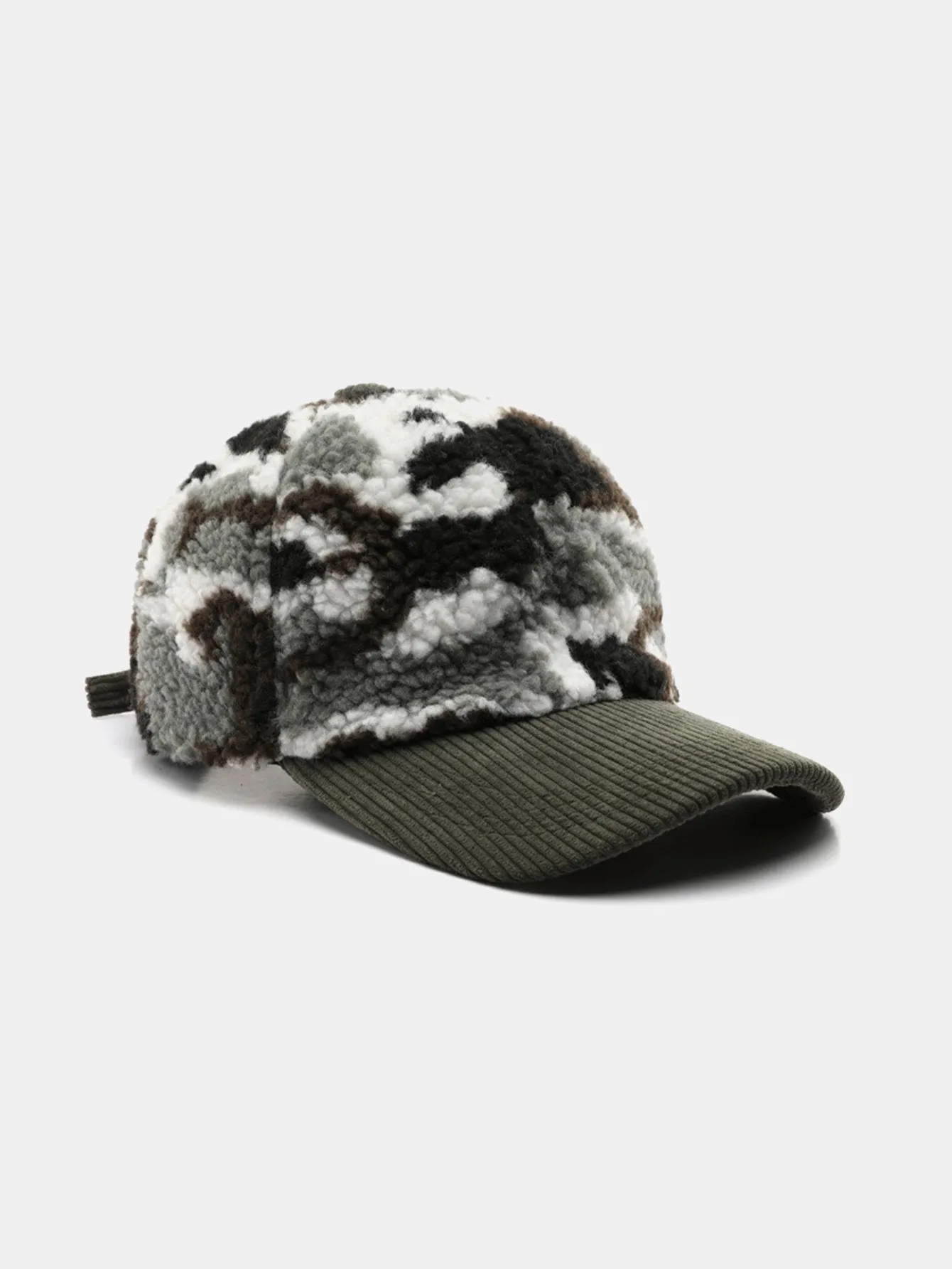 Camouflage Color Block Teddy Plush Baseball Cap sold by Hoooyi product image thumbnail 5