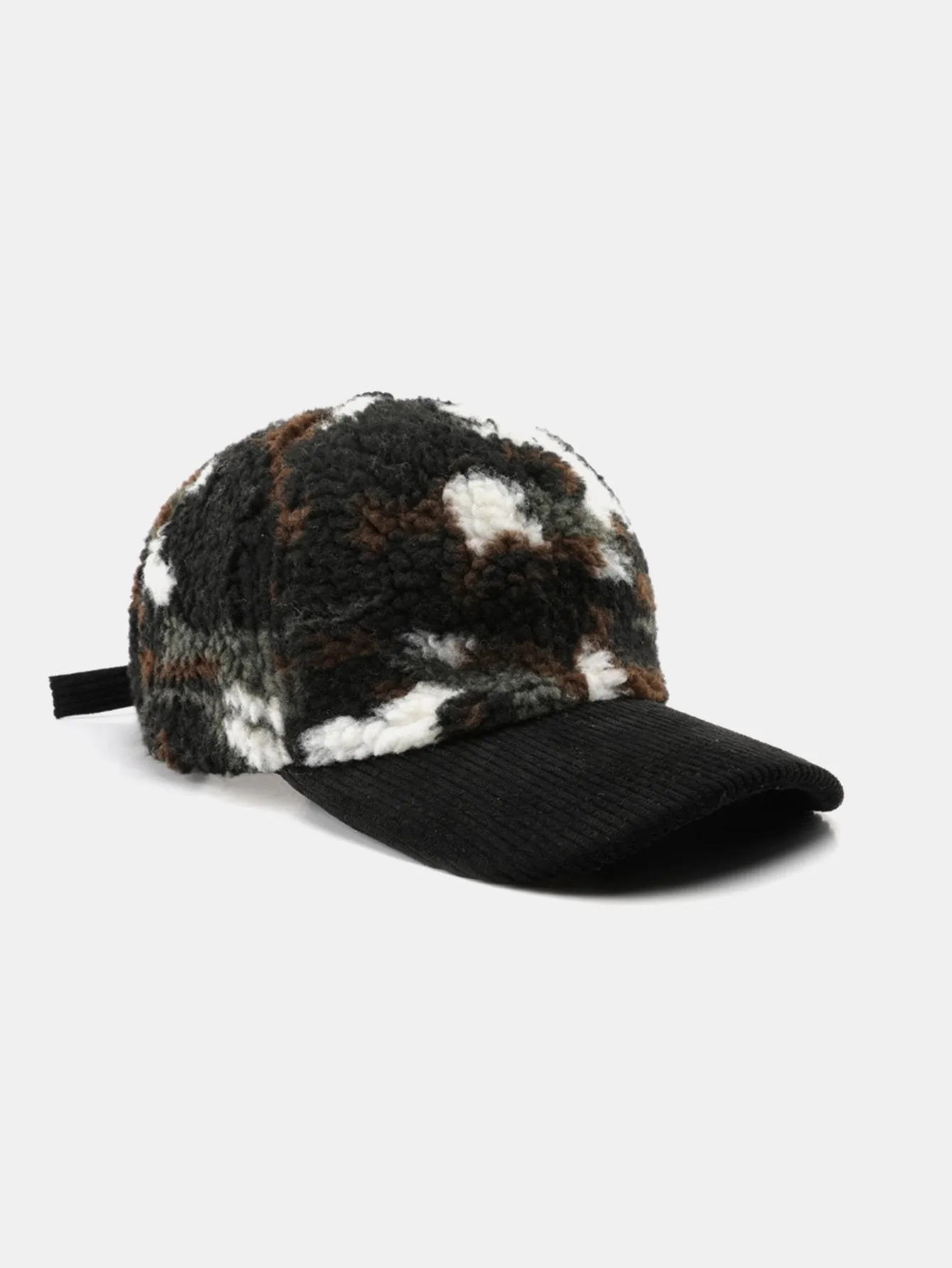 Camouflage Color Block Teddy Plush Baseball Cap sold by Hoooyi product image thumbnail 3