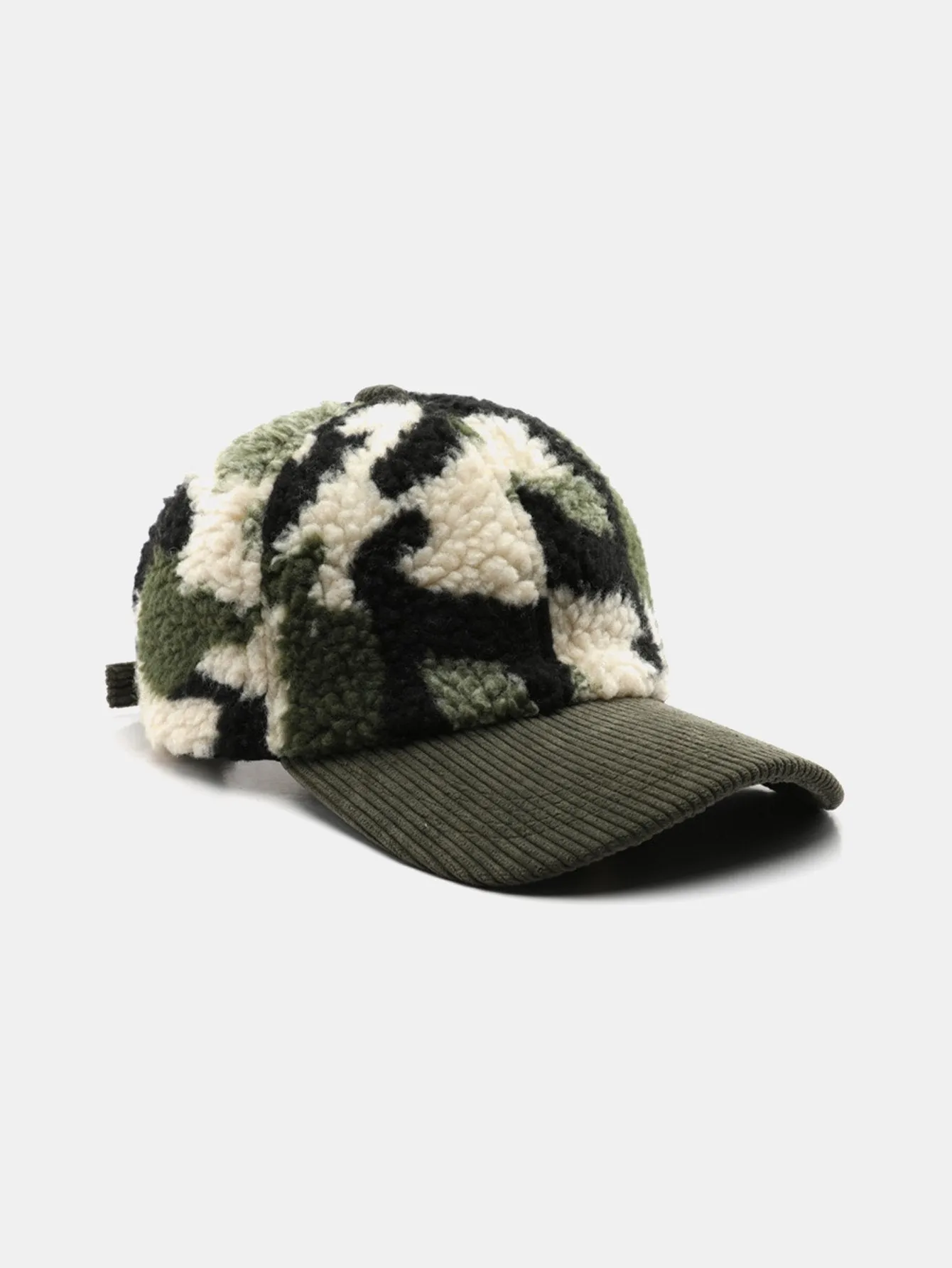 Camouflage Color Block Teddy Plush Baseball Cap sold by Hoooyi