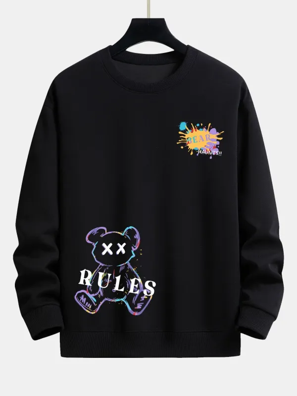 Graffiti Bear Print Relax Fit Sweatshirt sold by Hoooyi