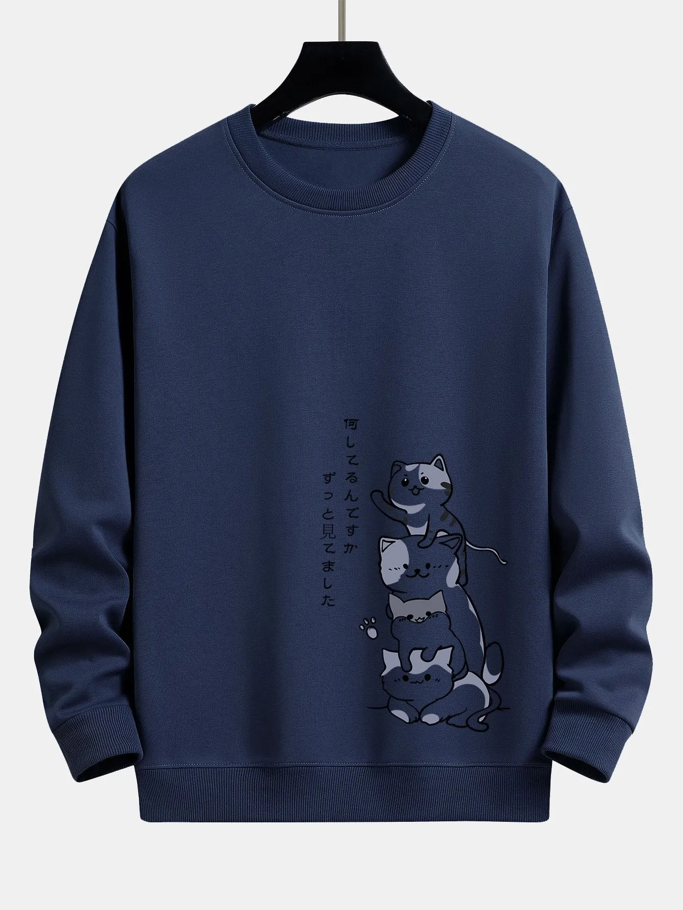Japanese Stacking Cats Print Relax Fit Sweatshirt sold by Hoooyi product image thumbnail 5