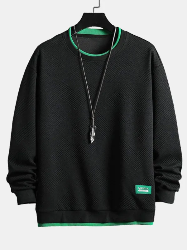 Geometric Stripe Jacquard Sweatshirt made by Hoooyi