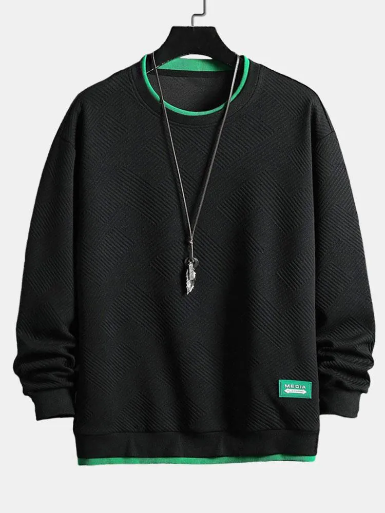 Geometric Stripe Jacquard Sweatshirt sold by Hoooyi