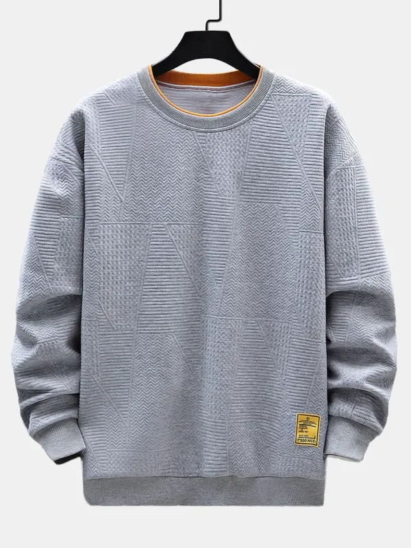 Geometric Stripe Jacquard Sweatshirt made by Hoooyi