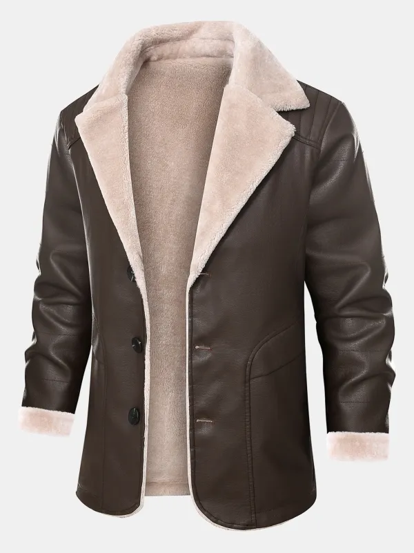 Faux Fur Lined PU Leather Blazer sold by Hoooyi