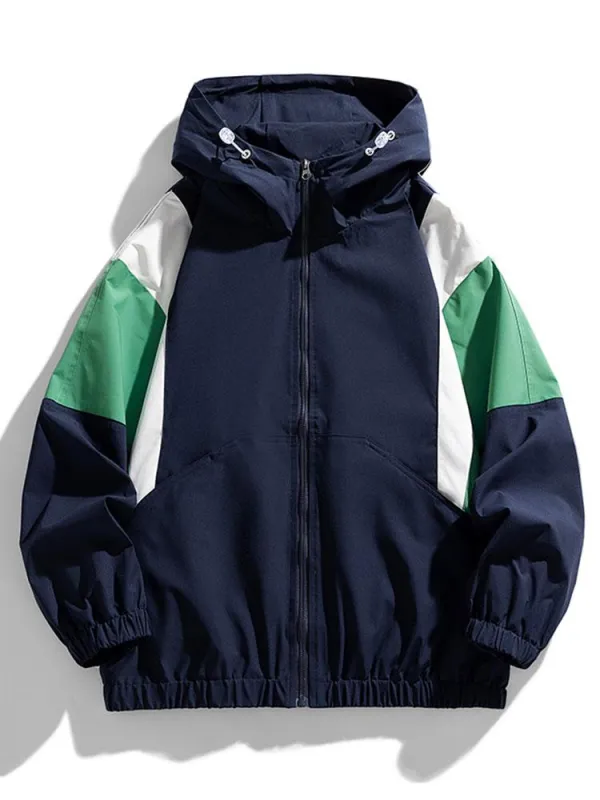Relax Fit Color Block Hooded Windbreaker made by Hoooyi