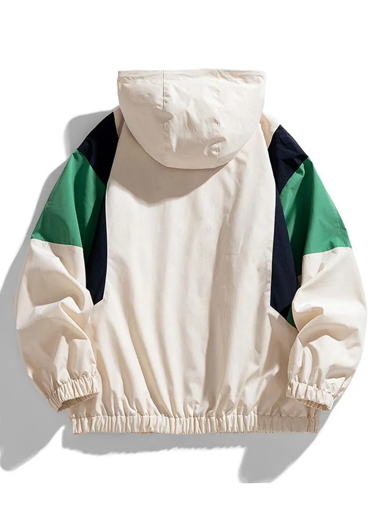 Relax Fit Color Block Hooded Windbreaker sold by Hoooyi product image thumbnail 4