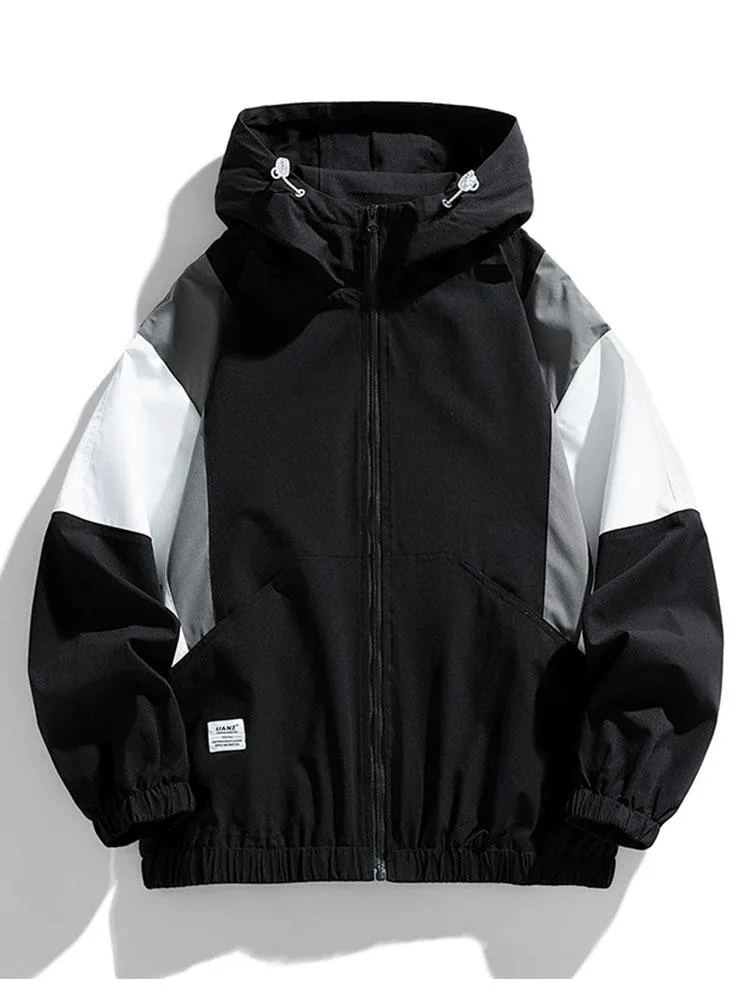 Relax Fit Color Block Hooded Windbreaker sold by Hoooyi product image thumbnail 5