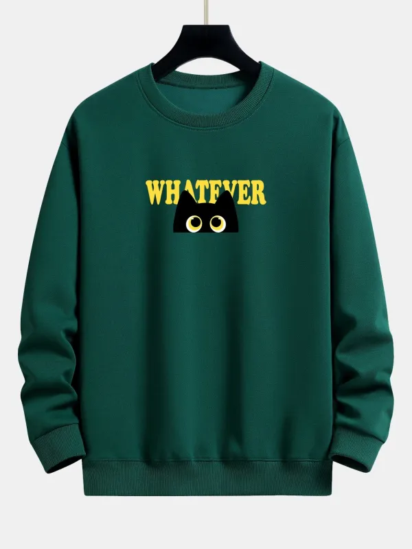 Whatever Black Cat Print Relax Fit Sweatshirt sold by Hoooyi