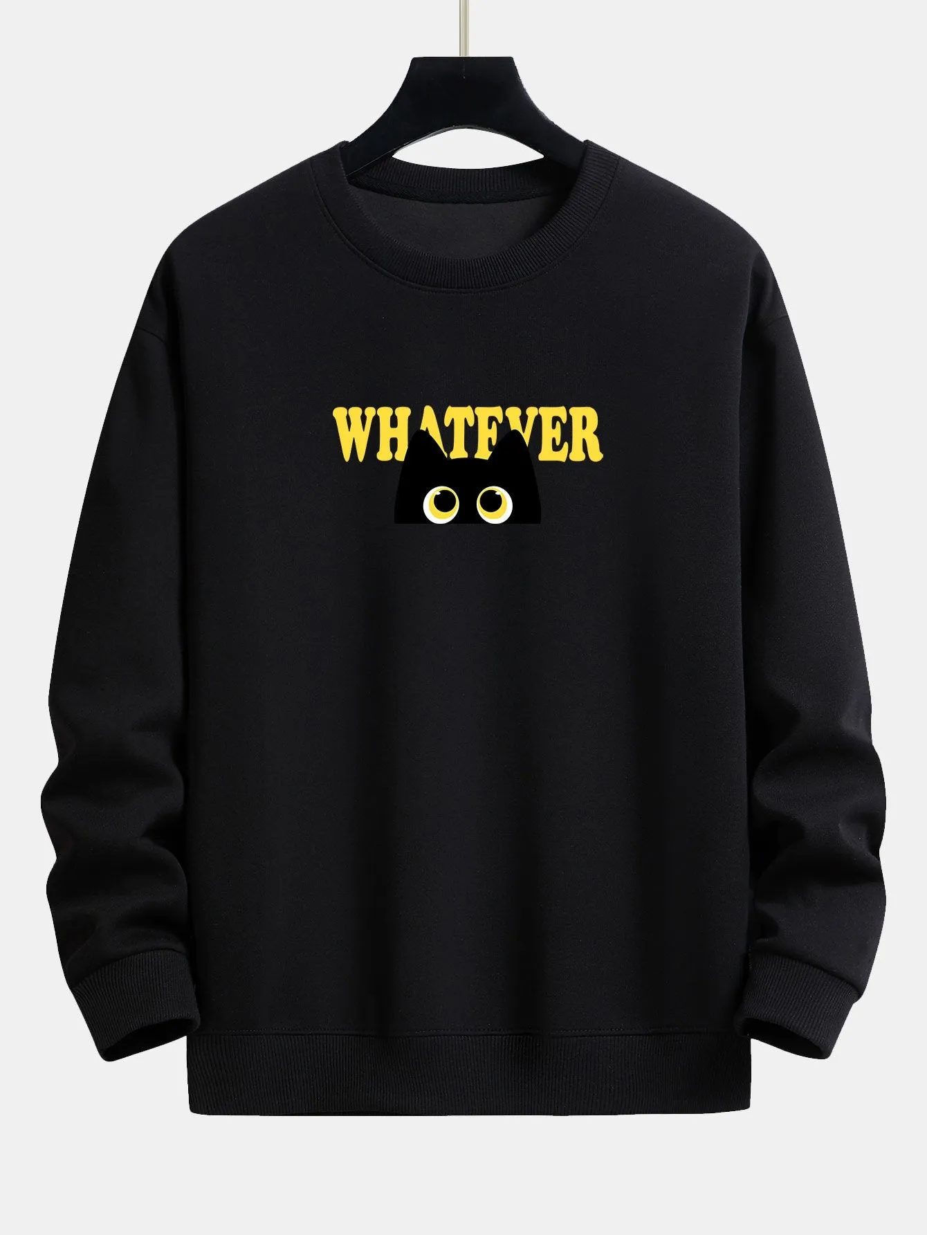 Whatever Black Cat Print Relax Fit Sweatshirt sold by Hoooyi product image thumbnail 2