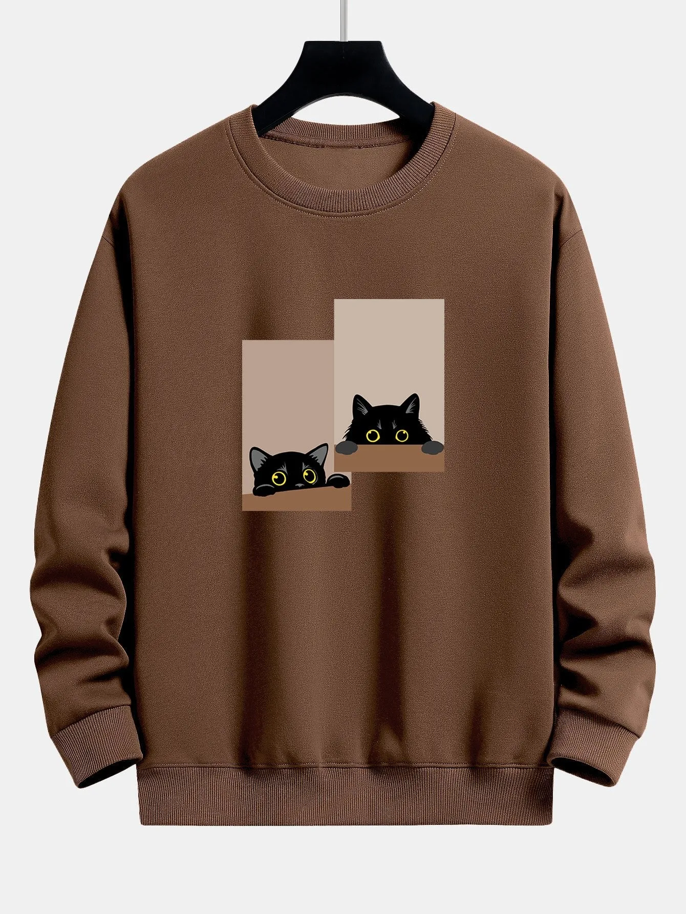 Black Cat Staring Print Relax Fit Sweatshirt sold by Hoooyi product image thumbnail 2