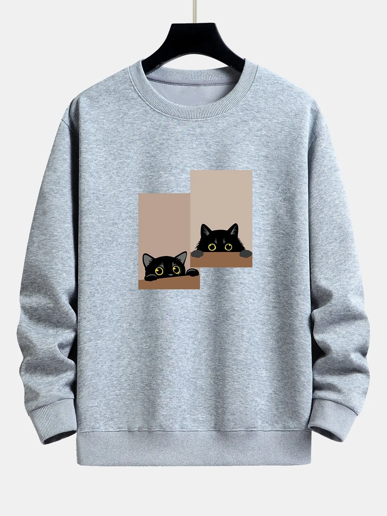 Black Cat Staring Print Relax Fit Sweatshirt sold by Hoooyi product image thumbnail 5