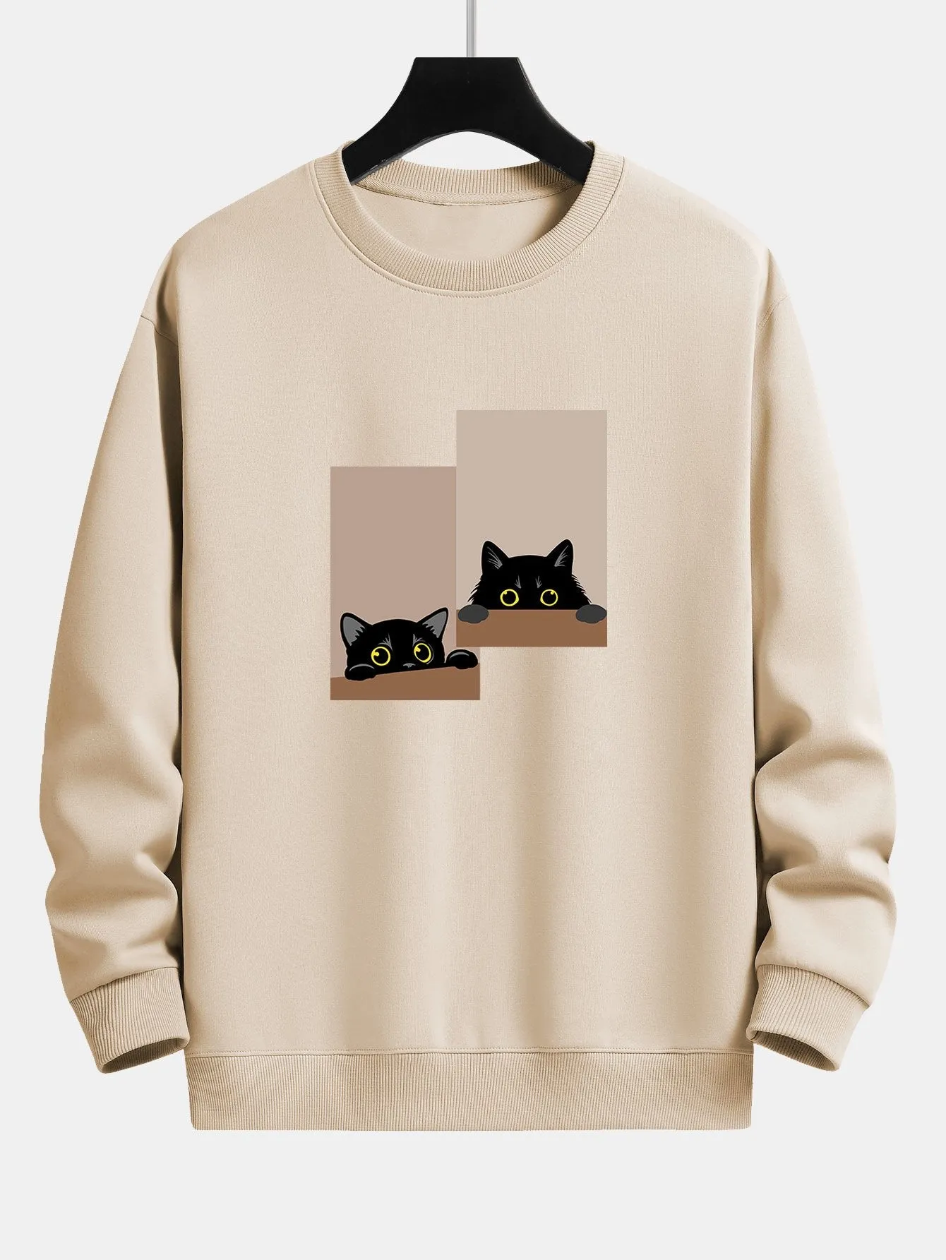Black Cat Staring Print Relax Fit Sweatshirt sold by Hoooyi product image thumbnail 4
