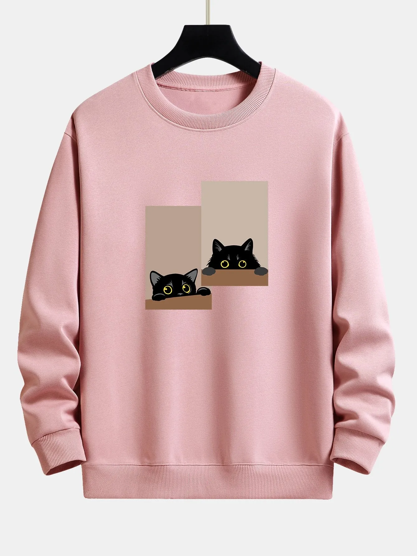 Black Cat Staring Print Relax Fit Sweatshirt sold by Hoooyi product image thumbnail 3