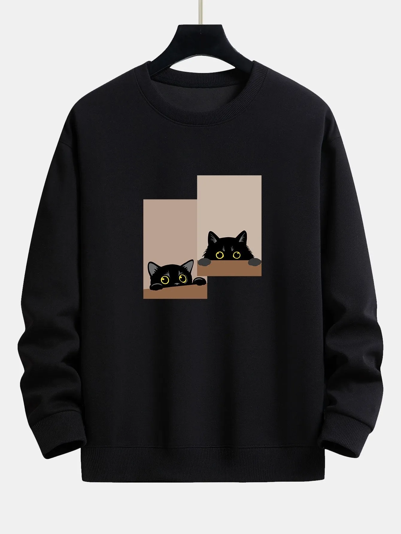 Black Cat Staring Print Relax Fit Sweatshirt sold by Hoooyi