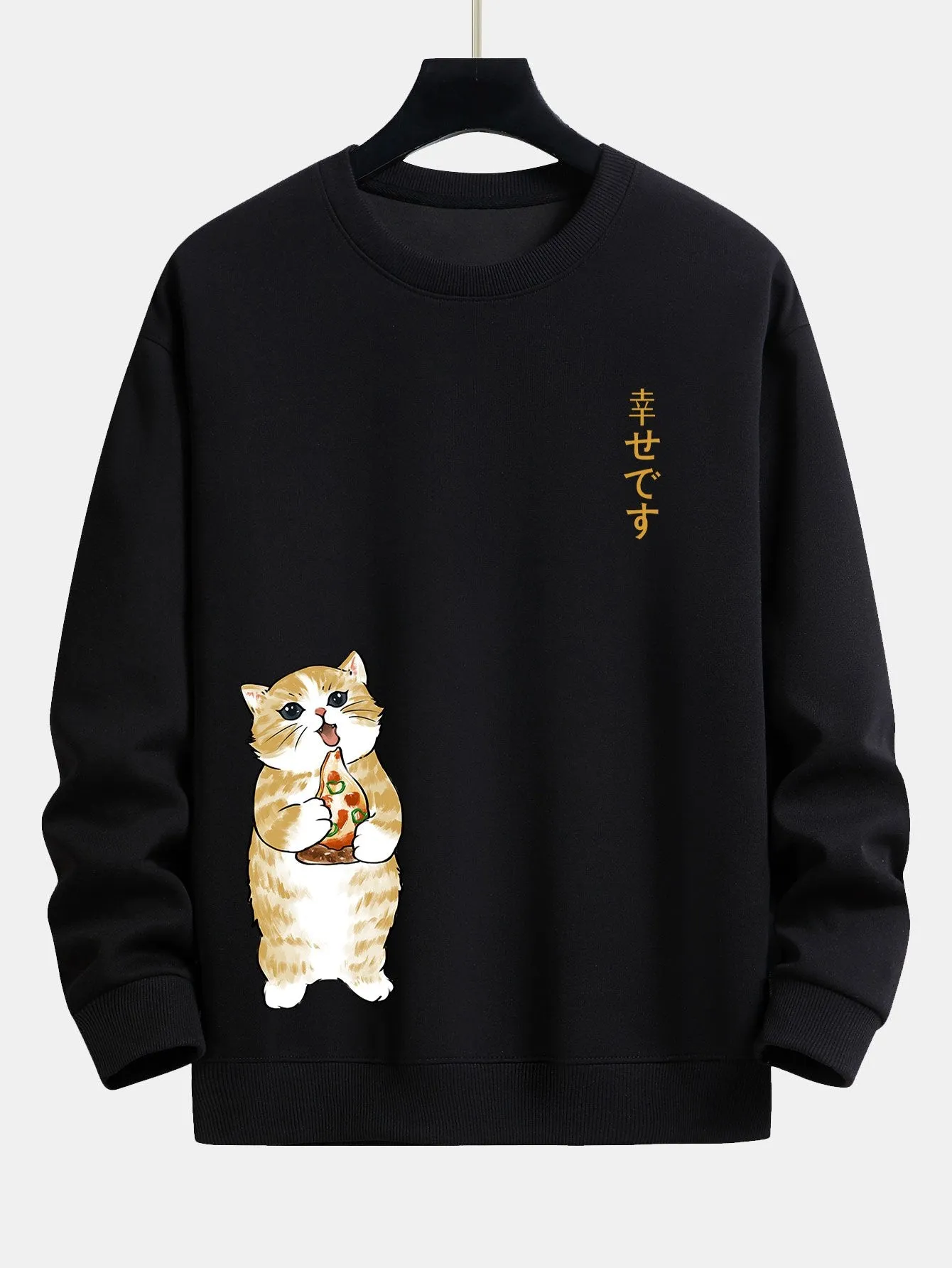 Cat Eating Pizza Print Relax Fit Sweatshirt sold by Hoooyi product image thumbnail 3