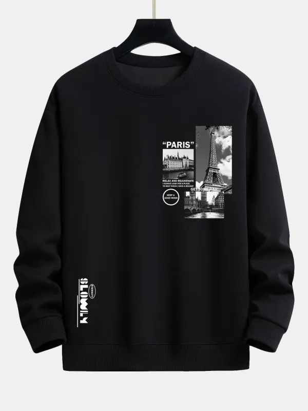 Paris Scenery Slogan Print Relax Fit Sweatshirt made by Hoooyi