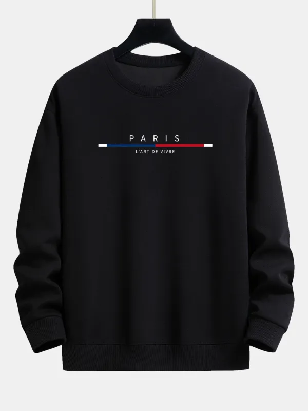 Paris Stripe Print Relax Fit Sweatshirt made by Hoooyi